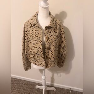 LOFT Animal Print Beige and Black Spotted Jean Jacket Size Large